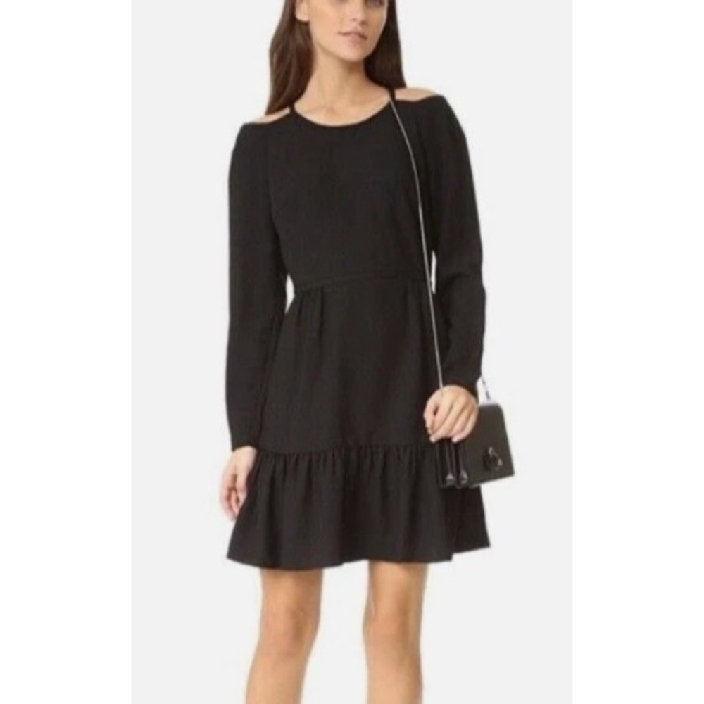 Club Monaco Sandraya Cold Shoulder Long Sleeve Tiered Ruffle Dress Black 4